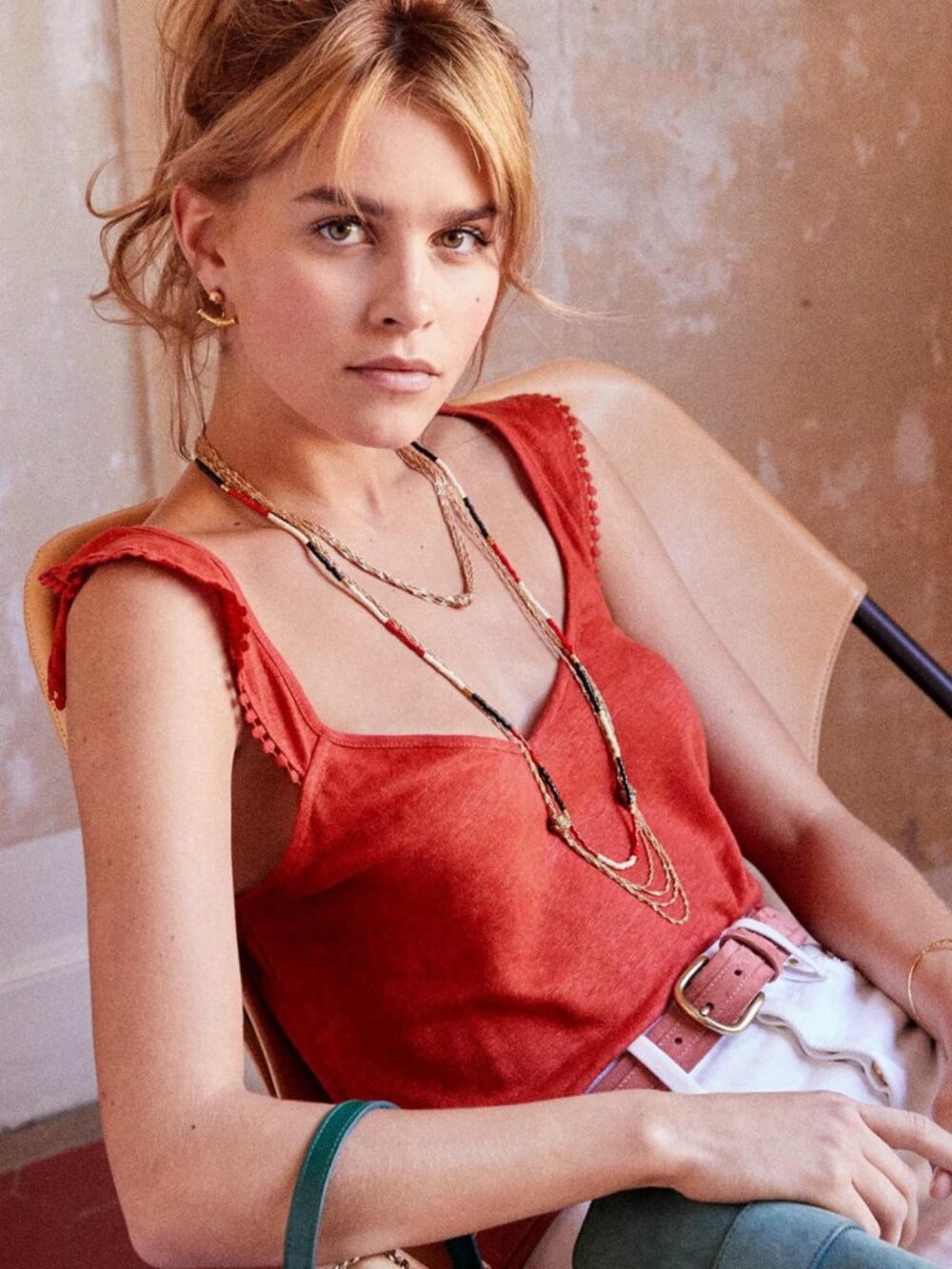 Sézane Poppy Red Lys Tank Top (S)
